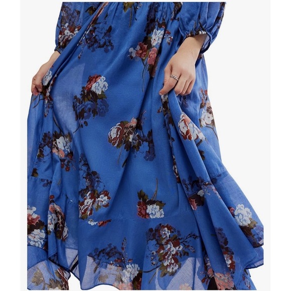 Free People Morning Glory Blue Floral Handkerchief Hem Maxi Dress Size XS - Picture 3 of 13